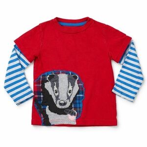 Mini Boden Badger Apliqué Long Sleeve Shirt